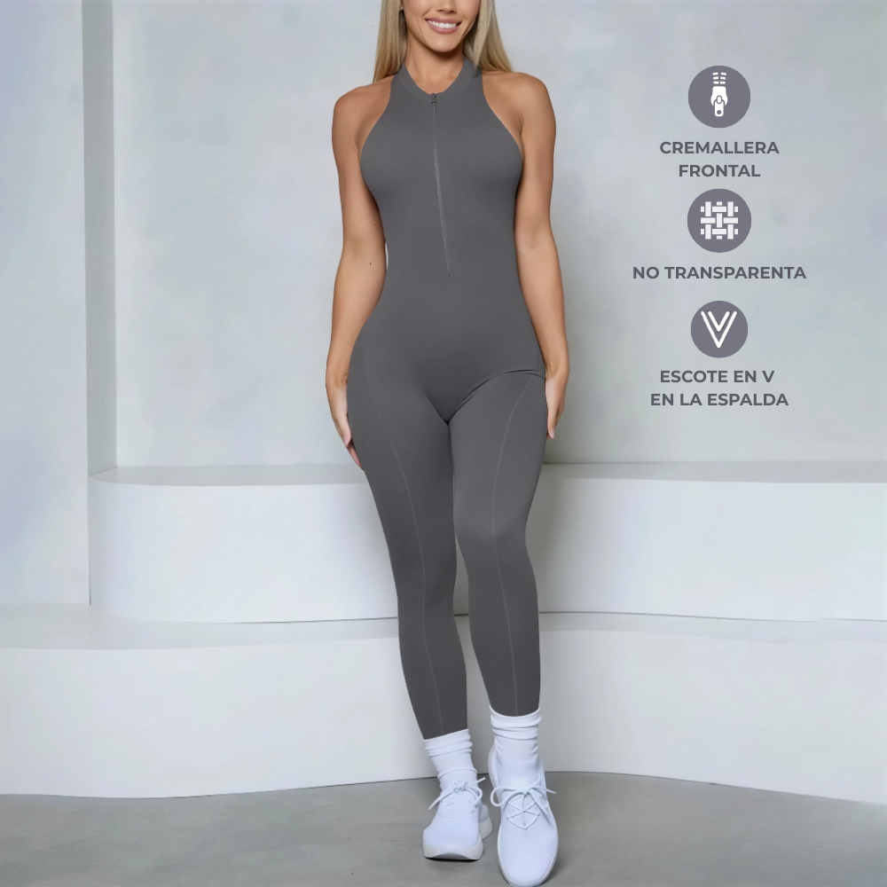 ENTERIZO CON CREMALLERA FRONTAL, ESPALDA EN V