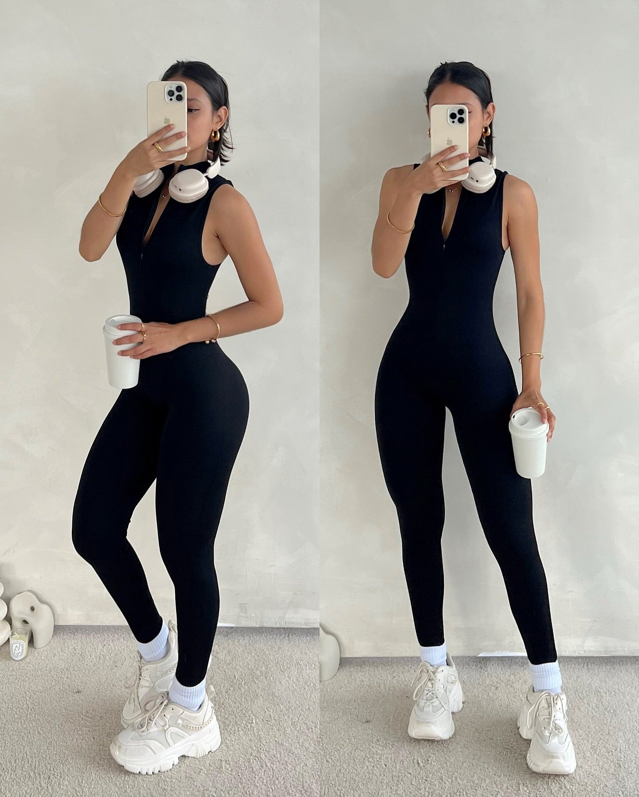 ENTERIZO CON CREMALLERA FRONTAL, ESPALDA EN V